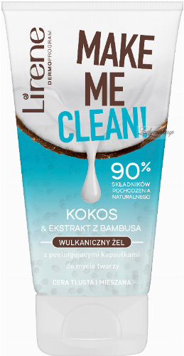 Lirene - MAKE ME CLEAN! - Wulkaniczny żel do mycia twarzy z peelingującymi kapsułkami - Cera tłusta i mieszana - Kokos & Ekstrakt z bambusa - 150 ml