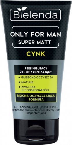 Bielenda - Only for Man - Super Matt - Cynk - Peelingujący żel oczyszczający do mycia twarzy dla mężczyzn - 150 g