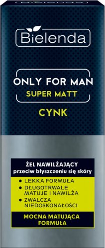 Bielenda - Only for Man - Super Matt - Zinc - Nawilżający żel do twarzy przeciw błyszczeniu się skóry dla mężczyzn - 50 ml