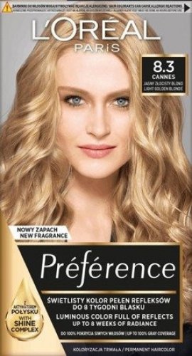 L'Oréal - Préférence - Permanent Haircolor 8.3 - CANNES - LIGHT GOLDEN BLONDE - Farba do włosów - Trwała koloryzacja - Jasny złocisty blond