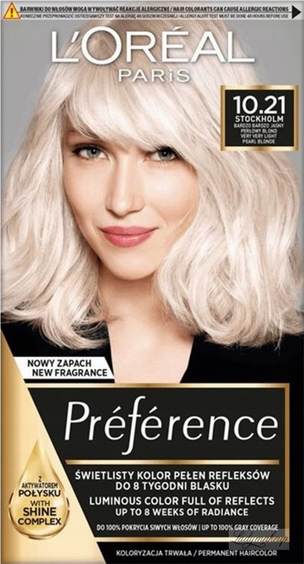 L'Oréal - Préférence - Permanent Haircolor 10.21 - STOCKHOLM - VERY VERY LIGHT BLONDE - Hair dye coloring - Very Very Light Pearl Blonde