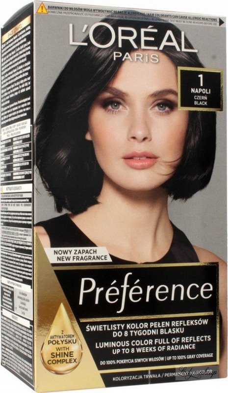 L'Oréal - Préférence - Permanent Haircolor 1 - NAPOLI - BLACK - Hair dye -  Permanent coloring - Black
