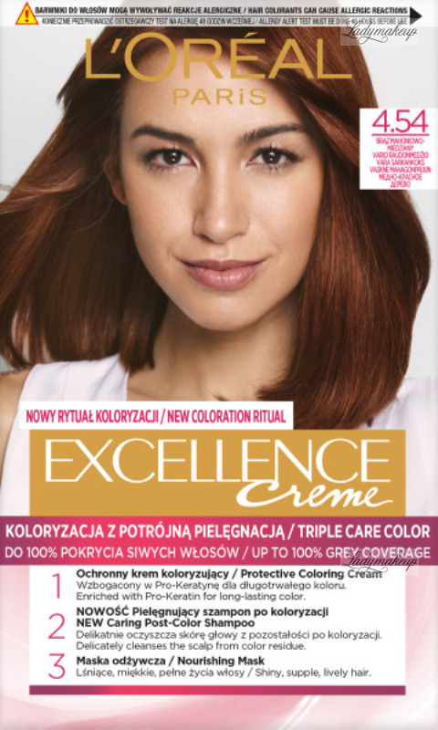L'Oréal - EXCELLENCE Creme - Hair coloring with triple care - 4.54