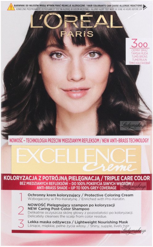 L'Oréal - EXCELLENCE Creme - Hair coloring with triple care - 300 Dark Brown