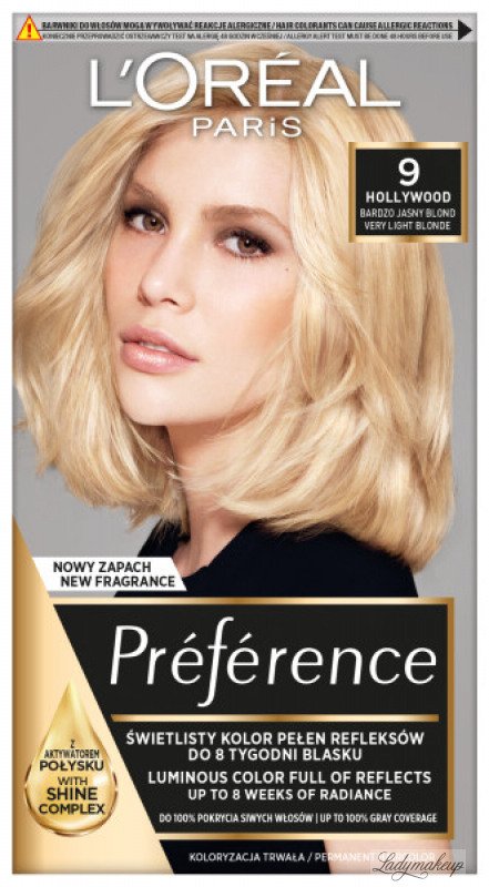 L'Oréal - Préférence - Permanent Haircolor 9 - HOLLYWOOD - VERY LIGHT BLONDE  - Hair dye - Permanent coloring - Very Light