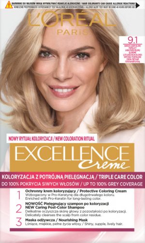 L'Oréal - EXCELLENCE Creme - Koloryzacja do włosów z potrójną pielęgnacją - 9.1 Bardzo Jasny Blond Popielaty