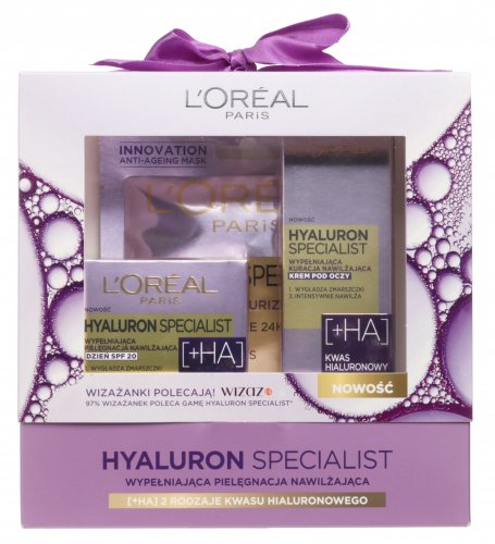 L'Oréal - HYALURON SPECIALIST - Zestaw prezentowy kosmetyków do pielęgnacji twarzy - Krem do twarzy + Krem pod oczy + Maska w płacie