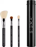 Sigma® - ESSENTIAL TRIO BRUSH SET - Zestaw 3 pędzli do makijażu + mini tuba  - Black 