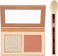 Sigma® - ROSE GLOW CHEEK DUO - HIGHLIGHTER + BLUSH WITH TRAVEL BRUSH - Contouring palette + brush SOFT BLEND ™ 60 - SET
