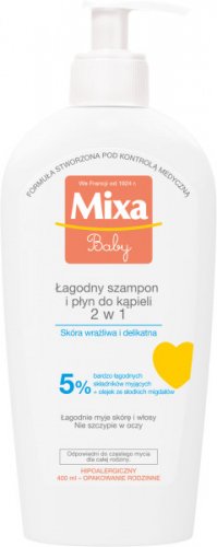 Mixa - Baby - Łagodny szampon i płyn do kąpieli 2w1 - Skóra wrażliwa i delikatna - 400 ml