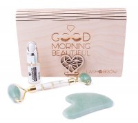 LashBrow - Face care gift set in a wooden box - Roller + Guasha + Essence - Green