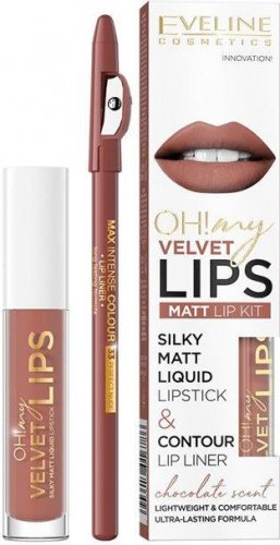 Eveline Cosmetics - OH! My Lips - Matt Lip Kit - Płynna matowa pomadka i konturówka do ust - 12 PRALINE ECLAIR