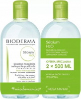 BIODERMA - Sebium H2O - Purifying Cleansing Micelle Solution - Zestaw 2 płynów micelarnych do skóry tłustej i mieszanej - 2x500 ml