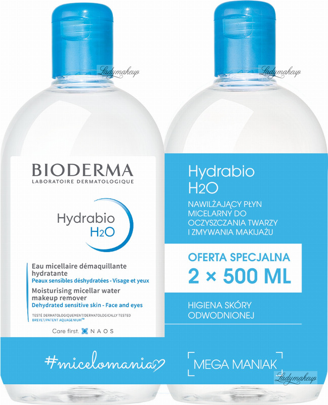 BIODERMA - Hydrabio H2O - Moisturizing Micellar Water Makeup Remover - of 2 moisturizing micellar lotions for and make-up removal 2x500 ml