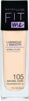 MAYBELLINE - FIT ME - LUMINOUS + SMOOTH - Illuminating liquid face foundation - SPF18 - 30 ml - 105 NATURAL IVORY - 105 NATURAL IVORY