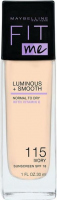 MAYBELLINE - FIT ME - LUMINOUS + SMOOTH - Illuminating liquid face foundation - SPF18 - 30 ml - 115 IVORY - 115 IVORY
