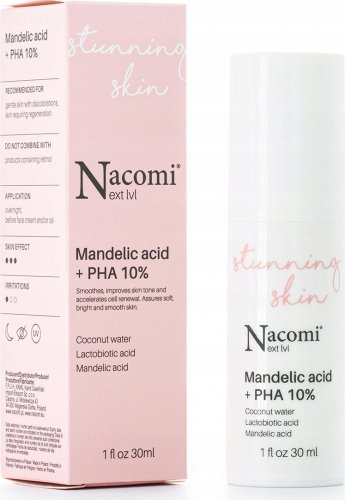Nacomi Next Level - Mandelic Acid + PHA 10% - Peelingujące serum do twarzy z 10% kwasem migdałowym i PHA - 30 ml