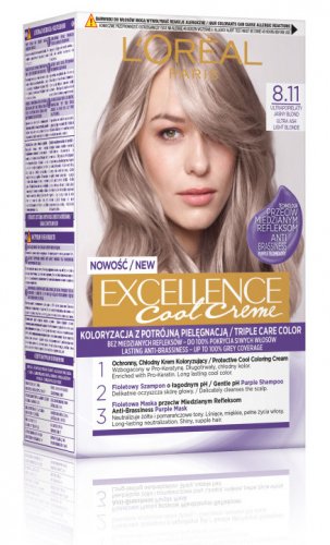 L'Oréal - EXCELLENCE Cool Creme - 8.11 Ultra Ash Light Blonde - Creamy coloring with advanced, triple protection - Ultra Ash Light Blonde