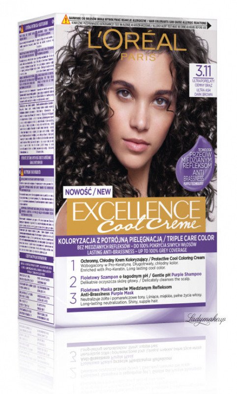L'Oréal - EXCELLENCE Cool Creme  Ultra Ash Dark Brown - Cream coloring  with advanced, triple protection -
