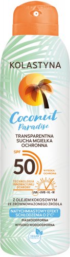 KOLASTYNA - Coconut Paradise - Transparentna sucha mgiełka ochronna do opalania - Efekt chłodzenia - SPF50 - 150 ml