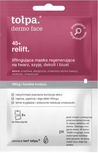Tołpa - Dermo Face 45+ Relift. - Lifting regenerating mask for the face, neck, cleavage and bust - 2 x 6 ml