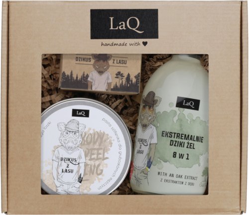 LaQ - Dzikus z Lasu - Zestaw prezentowy dla mężczyzn - Żel pod prysznic 8w1 500 ml + Peeling do ciała 200 ml + Mydło 85 g