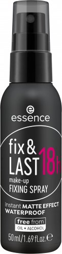 Essence - Fix & Last 18h Make-Up Fixing Spray Waterproof - Matujący spray utrwalający do makijażu - Wodoodporny - 50 ml