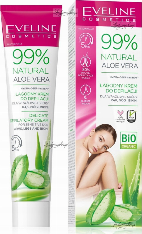 Zichtbaar industrie logo Eveline Cosmetics - BIO ORGANIC - Depilatory Cream - 99% Natural Aloe Vera  - Mild depilatory cream for sensitive