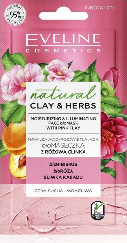 Eveline Cosmetics - Natural Clay & Herbs - Moisturizing and illuminating bioMask with pink clay - 8 ml
