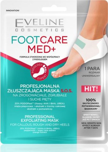 Eveline Cosmetics - FootCare Med+ - Profesjonalna złuszczająca maska S.O.S. na zrogowaciałe, zgrubiałe i suche pięty - 1 para 