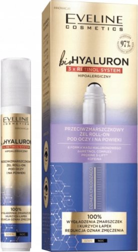 Eveline Cosmetics - BioHYALURON 3 x Retinol System - Przeciwzmarszczkowy żel roll on pod oczy i na powieki - 15 ml
