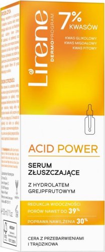 Lirene - ACID POWER - Serum złuszczające do twarzy z kwasami i hydrolatem grejpfrutowym - 30 ml