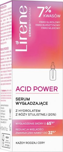 Lirene - ACID POWER - Serum wygładzające do twarzy z kwasami i hydrolatem z róży - 30 ml