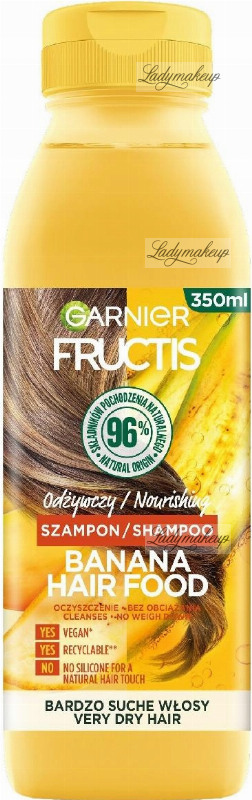 GARNIER - FRUCTIS - Banana Hair Food Shampoo - Vegan, nourishing shampoo  for very dry hair - 350 ml
