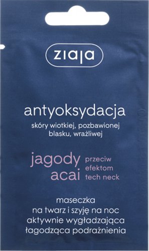 ZIAJA - Antyoksydacja - Maseczka na twarz i szyję na noc do skóry wiotkiej, pozbawionej blasku i wrażliwej - Jagody Acai - 7 ml
