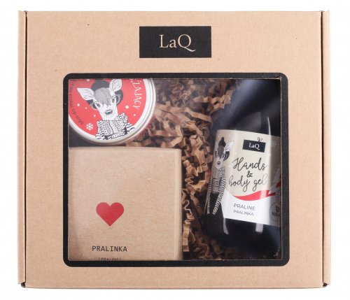 LaQ - Pralinka - Zestaw prezentowy dla kobiet - Żel pod prysznic 300 ml + Masło do ciała 200 ml + Mus do mycia twarzy 100 ml 