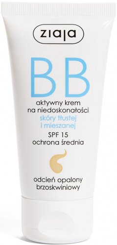 ZIAJA - Active BB cream for imperfections - SPF15 - Oily and combination skin - 50 ml - TANNED PEACH SHADE 