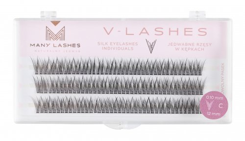 Many Beauty - Many Lashes - V-LASHES - Silk Eyelashes Individual - Jedwabne rzęsy w kępkach - Fish Tale - 0,10mm STRONG - C-12mm