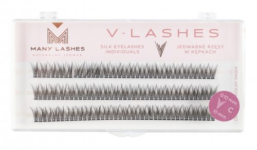 Many Beauty - Many Lashes - V-LASHES - Silk Eyelashes Individual - Jedwabne rzęsy w kępkach - Fish Tale - 0,10mm STRONG - C-10mm