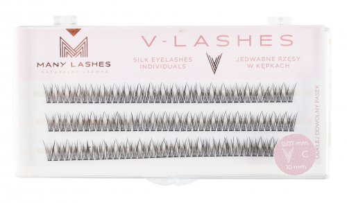 Many Beauty - Many Lashes - V-LASHES - Silk Eyelashes Individual - Jedwabne rzęsy w kępkach - Fish Tale - 0,07mm STANDARD  - C-10mm