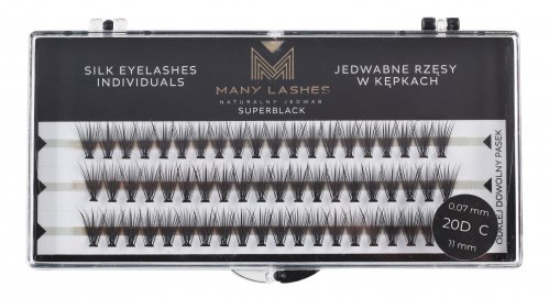 Many Beauty - Many Lashes - 20D SUPERBLACK - Silk Eyelashes Individual - Jedwabne rzęsy w kępkach - 0,07mm - 60 szt - C-11mm