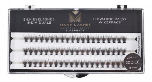 Many Beauty - Many Lashes - 20D SUPERBLACK - Silk Eyelashes Individual - Jedwabne rzęsy w kępkach - 0,07mm - 60 szt - CC-9mm