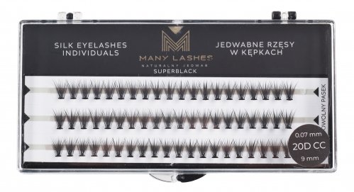 Many Beauty - Many Lashes - Super Black Silk Eyelashes Individual - Jedwabne rzęsy w kępkach - 20D - 0,07mm - CC-9mm