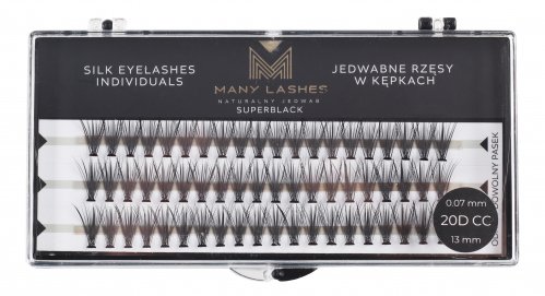 Many Beauty - Many Lashes - 20D SUPERBLACK - Silk Eyelashes Individual - Jedwabne rzęsy w kępkach - 0,07mm - 60 szt - CC-13mm