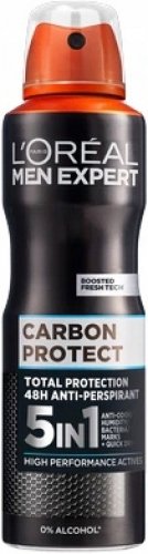 L'Oréal - MEN EXPERT - CARBON PROTECT - TOTAL PROTECTION 48H ANTI-PERSPIRANT - Antyperspirant w spray'u dla mężczyzn z dodatkiem węgla 5w1 - 150 ml