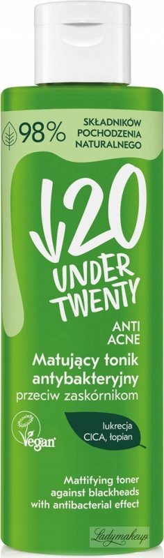 UNDER TWENTY - ANTI ACNE - MATTIFYING TONER - Mattifying antibacterial  tonic against blackheads - 200 ml