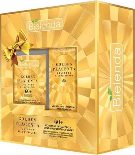 Bielenda - GOLDEN PLACENTA Collagen Reconstructor 60+ Zestaw prezentowy kosmetyków do pielęgnacji twarzy - Krem koncentrat przeciwzmarszczkowy 50 ml + Nawilżająco-liftingujący krem pod oczy 15 ml 