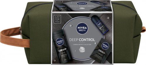 Nivea - Men - Deep Control - Carbon Protect Collection - Zestaw prezentowy dla mężczyzn - Żel pod prysznic 3W1 250 ml + Antyperspirant roll-on 50 ml + Woda po goleniu 100 ml + Kosmetyczka