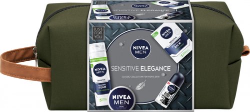 Nivea - Men - Sensitive Elegance Set - Zestaw prezentowy dla mężczyzn - Pianka do golenia 200 ml + Balsam po goleniu 100 ml + Antyperspirant roll-on + Krem do ciała, twarzy i rąk 75 ml + Kosmetyczka