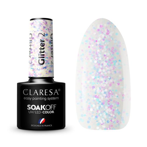 CLARESA - SOAK OFF UV/LED - GLOWING - GLITTER - Hybrid nail polish - 5 g - Glitter 2